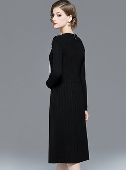 Patchwork Bowknot Straight Loose Sweater Dress