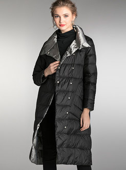 Lapel Straight Puffer Coat With Pockets