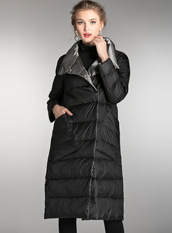 Lapel Straight Puffer Coat With Pockets