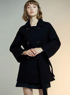 Black Turn Down Collar Double-breasted Coat