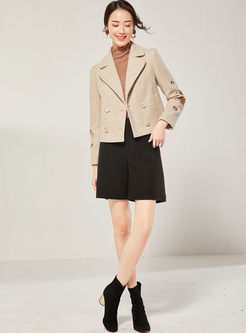 Lapel Embroidered Wool Blend Coat