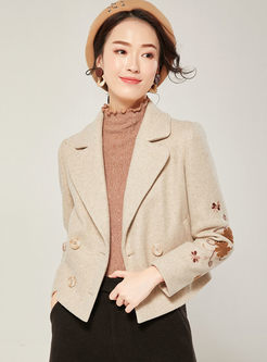 Lapel Embroidered Wool Blend Coat