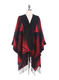 Color-blocked Fringed Faux Cashmere Scarf