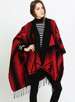 Color-blocked Fringed Faux Cashmere Scarf