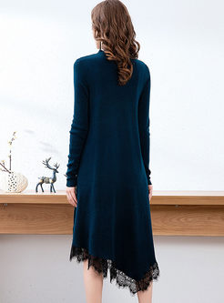 Long Sleeve Asymmetric Fringed Sweater Dress