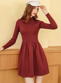 Solid Color Sweater Mini Dress