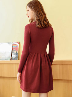 Solid Color Sweater Mini Dress