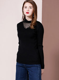 Lace Patchwork Slim Pullover Sweater