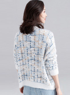Color-blocked Plaid Loose Sweater Coat