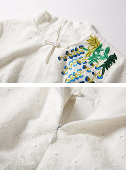 Mandarin Embroidered A Line Dress