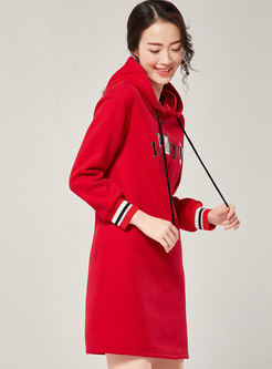 Hooded Letter Embroidered Shift T-shirt Dress