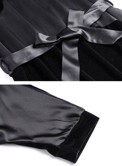 Bat Sleeve Patchwork Tie A Line Dress