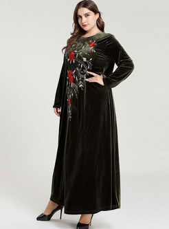 Long Sleeve Embroidered Plus Size Maxi Dress