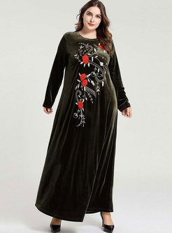 Long Sleeve Embroidered Plus Size Maxi Dress