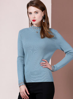 Stand Collar Color-blocked Slim Sweater
