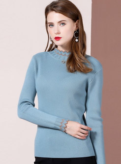 Stand Collar Color-blocked Slim Sweater