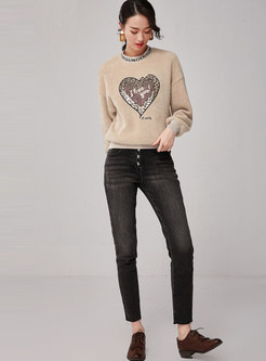 Patchwork Sequin Letter Thick Loose Sweatshirt