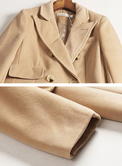 Camel Notched Cashmere Long Peacoat 