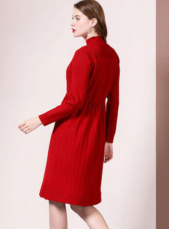 Half Turtleneck Long Sleeve Sweater Dress