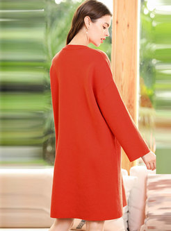 Solid Color Crew Neck Shift Sweater Dress