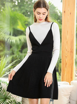 Patchwork Color-blocked Mini Sweater Dress 