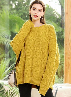 Yellow Bat Sleeve Loose Pullover Sweater
