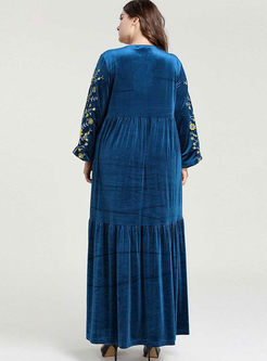 Plus Size Embroidered Velvet Maxi Dress