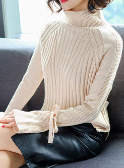  Flare Sleeve Asymmetric Knitted Sweater