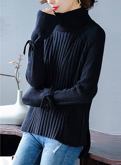 Flare Sleeve Asymmetric Knitted Sweater