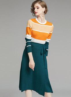 Color-blocked Knit Two Piece Dresses