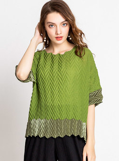 Pleated Color-blocked Straight Loose T-shirt