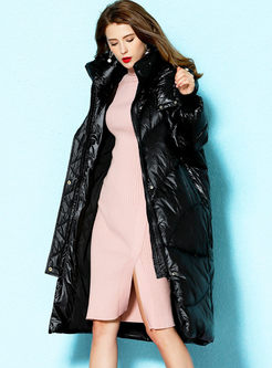 Solid Color Hooded Long Down Coat