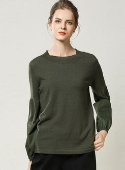 O-neck Lantern Sleeve Pullover Sweater