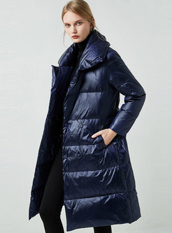 Solid Color Turn Down Collar Puffer Coat With Belt 