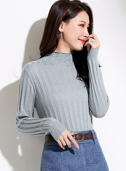 Solid Color Stand Collar Slim Thin Sweater