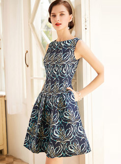 Sleeveless Print A Line Fromal Dress