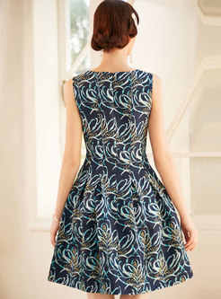 Sleeveless Print A Line Fromal Dress