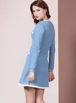 Color-blocked Patchwork Mini Sweater Dress