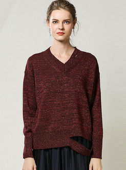 V-neck Loose Pullover Hole Sweater