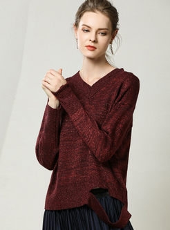 V-neck Loose Pullover Hole Sweater