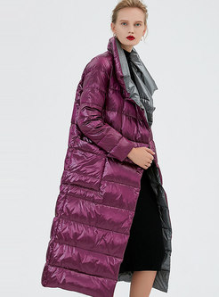 Stand Collar Straight Loose Long Puffer Coat