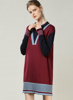 Color-blocked Loose Mini Sweater Dress