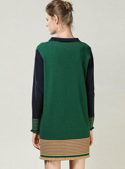 Color-blocked Loose Mini Sweater Dress