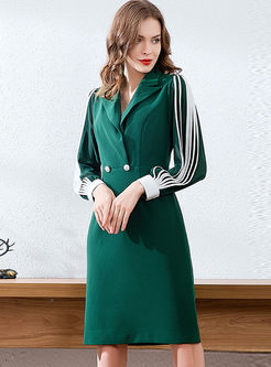Notched Long Sleeve Office Bodycon Dress