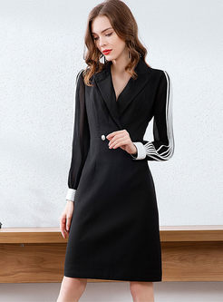 Notched Long Sleeve Office Bodycon Dress