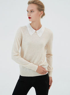 Lace Lapel Patchwork Pullover Sweater