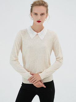 Lace Lapel Patchwork Pullover Sweater