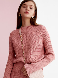 Pink Mock Neck Straight Loose Pullover Sweater