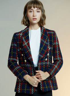Notched Plaid Slim Tweed Suit Coat