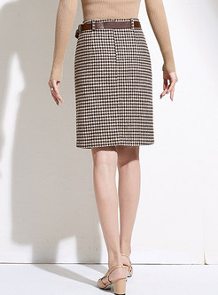 Plaid Irregular A Line Skirt With Belt
